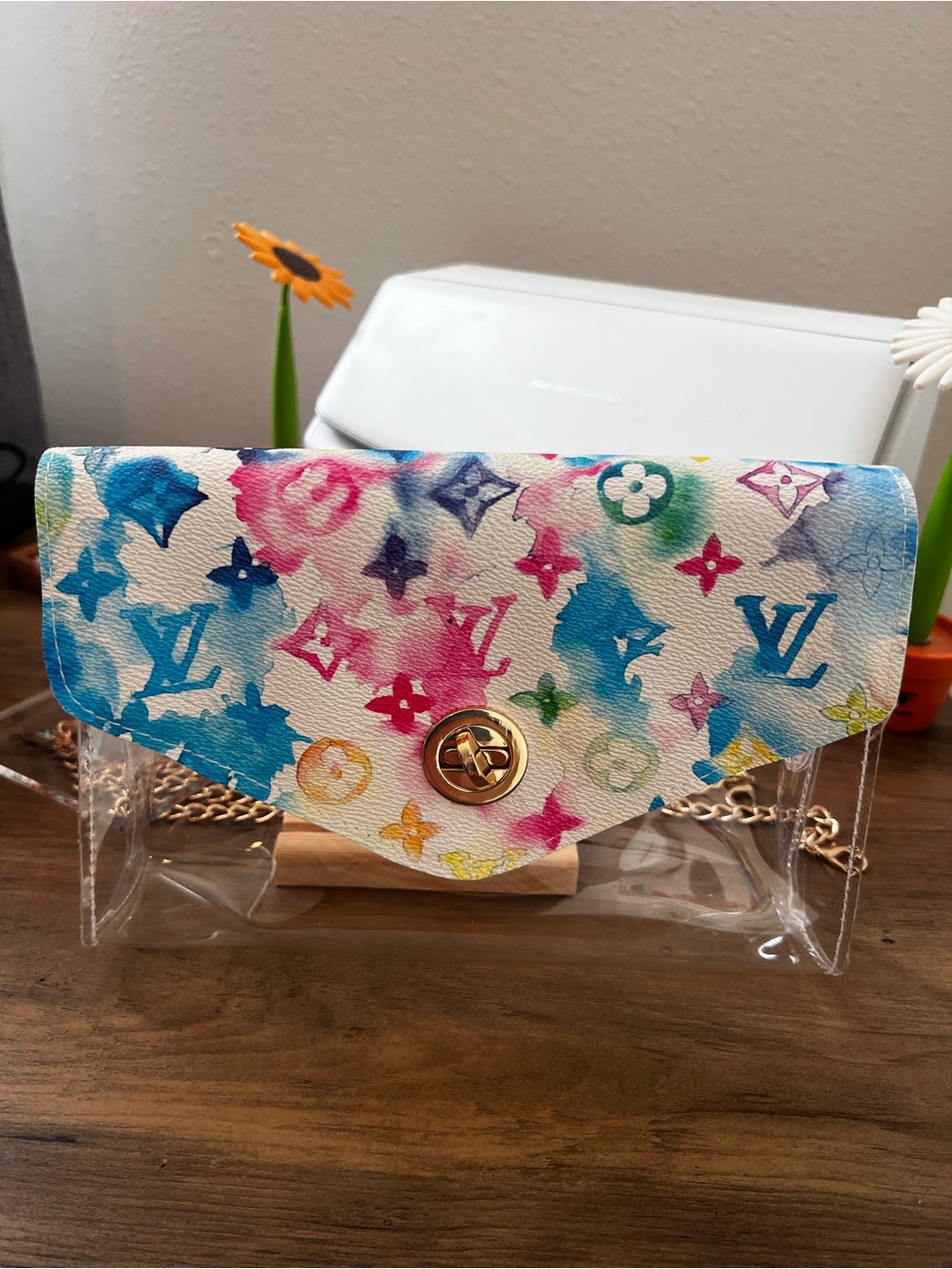Clear Crossbody Bag with Colorful Watercolor Print - Great Stadium Bag! - Picture 3 of 4